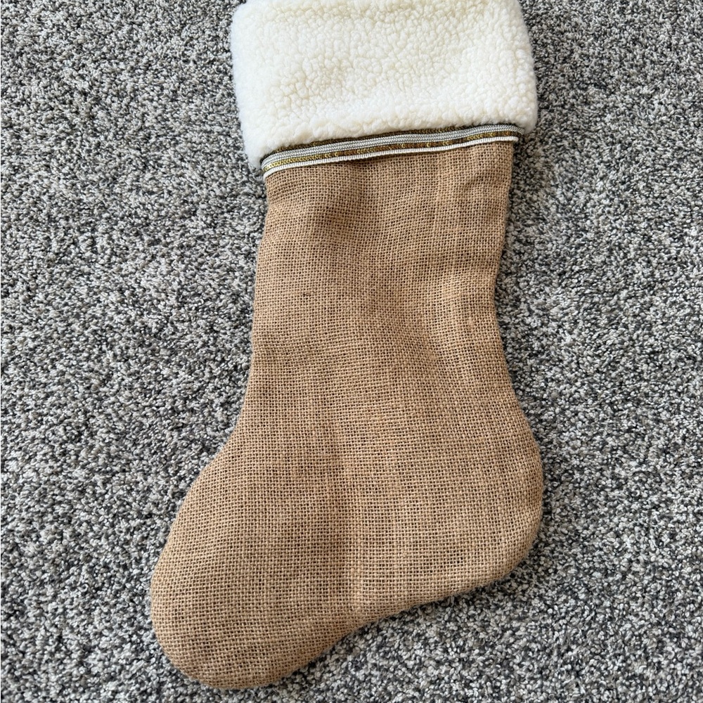 Cozy Burlap Christmas Stocking with Sherpa Cuff - Natural